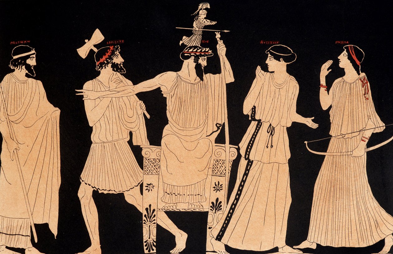 Geburt der Athene aus dem Kopf von Jupiter (Zeus), Gemälde gefunden in Vulci, 20. Jahrhundert von Greek School