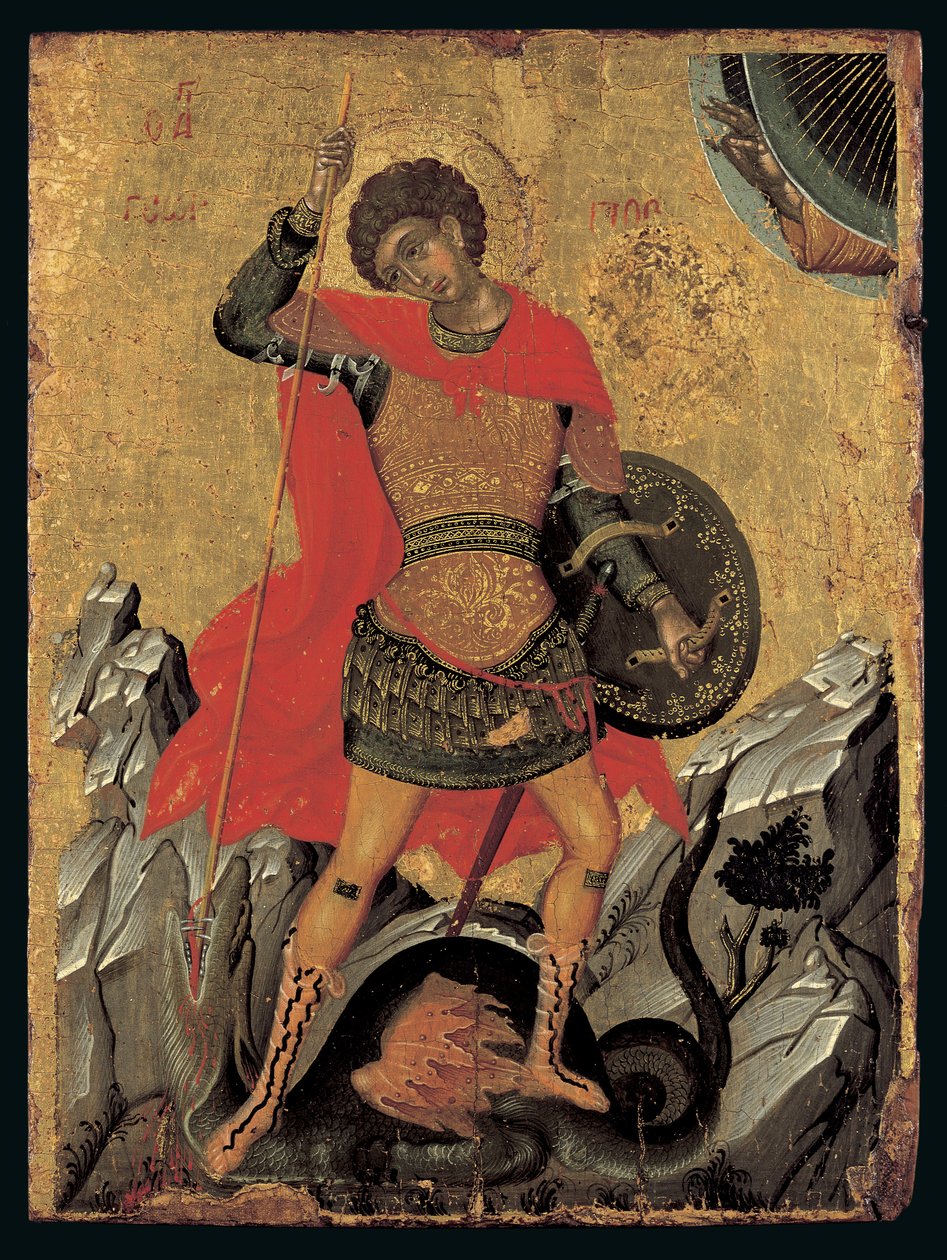 Ikone des Heiligen Georg, der den Drachen tötet von Greek School