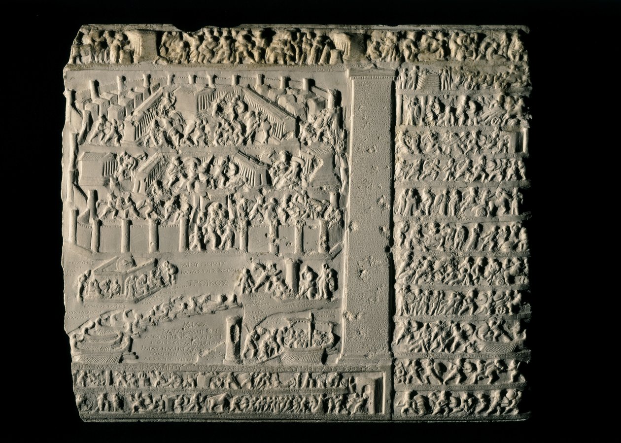 GRIECHISCHE KUNST: Trojanischer Krieg. Tabula Iliaca mit Reliefs des trojanischen Zyklus von Greek School