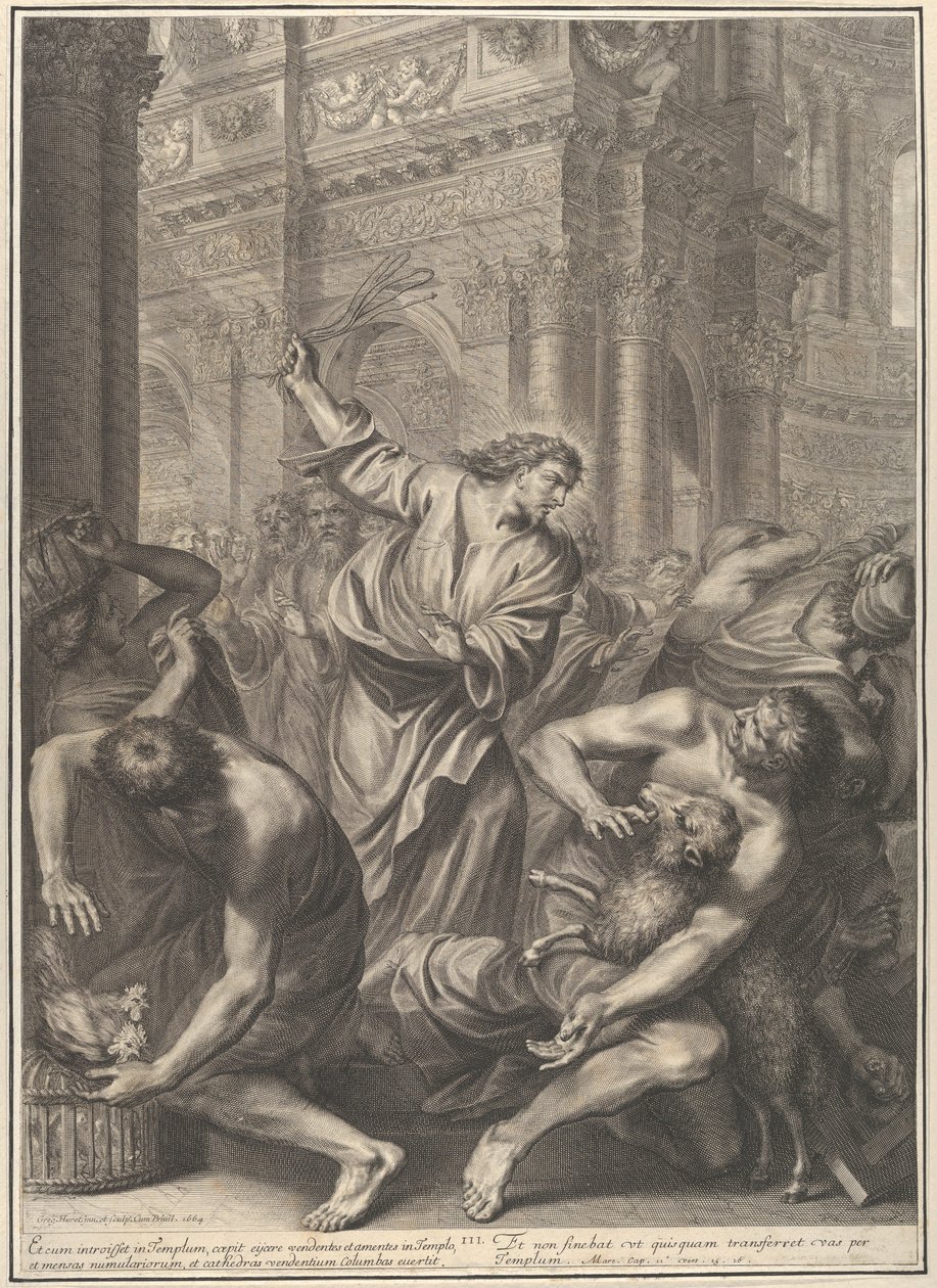Christus vertreibt die Händler aus dem Tempel, aus Die Passion Christi, Platte 3 von Gregoire Huret