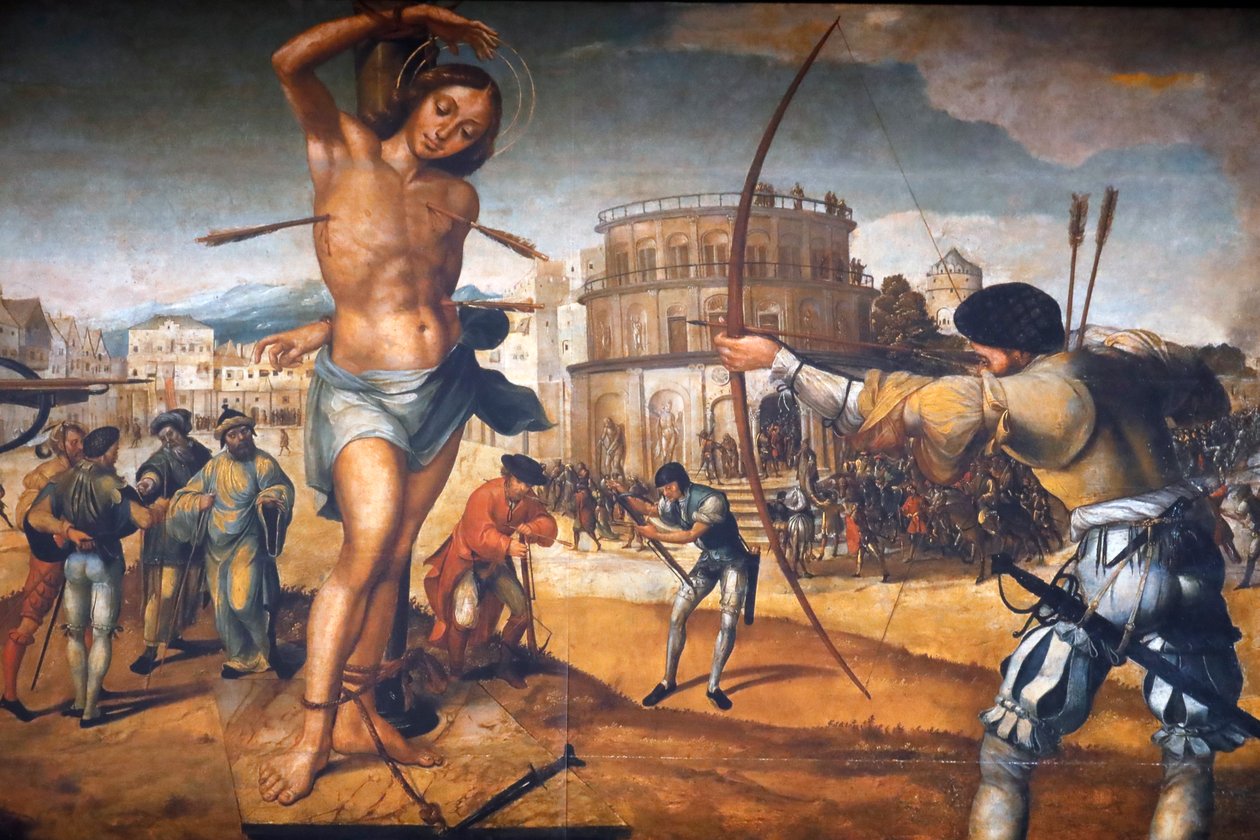 Das Kloster Christi. Martyrium des Heiligen Sebastian, von dem portugiesischen Maler Gregorio Lopes. Tomar. Portugal. von Gregorio Lopez