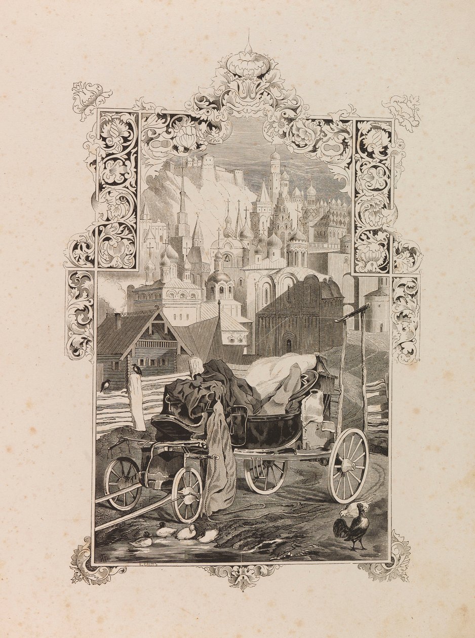Frontispiz zur Novelle Tarantas Der Tarantass von Vladimir Sollogub, 1845 von Grigori Grigorevich Gagarin