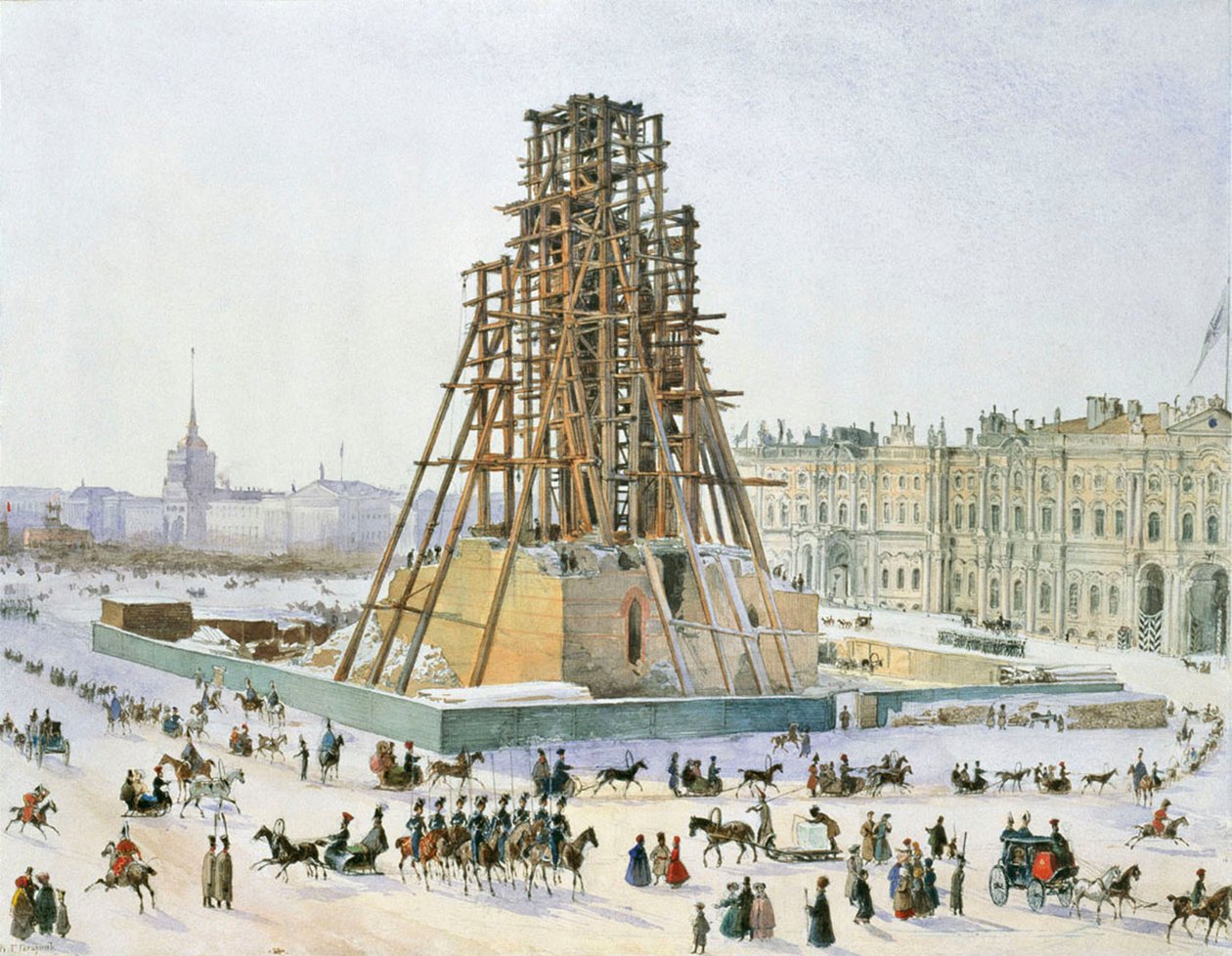 Die Alexander-Säule im Gerüst, 1833 von Grigori Grigorievich Gagarin