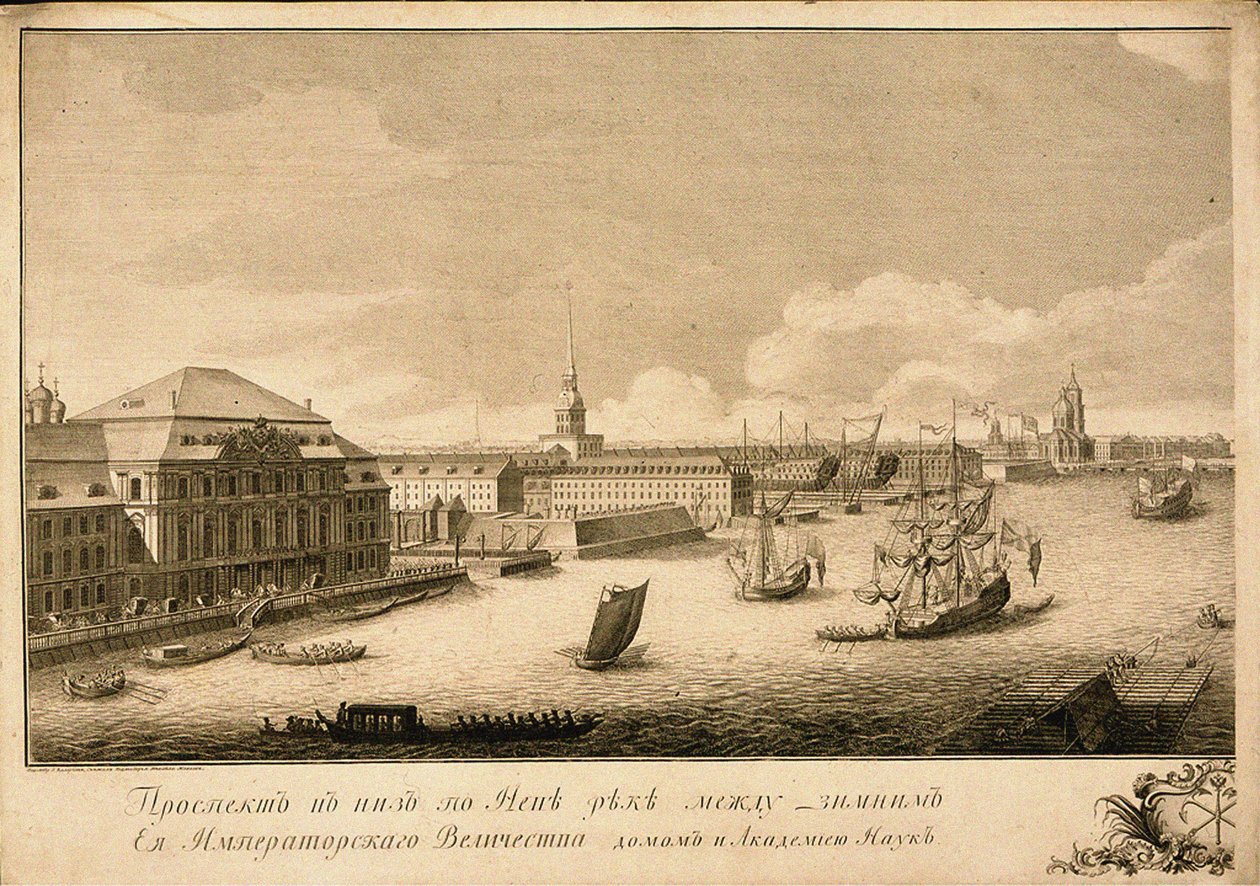 Blick auf den Winterpalast vom Fluss Newa, 1753 von Grigory Anikeevich Kachalov