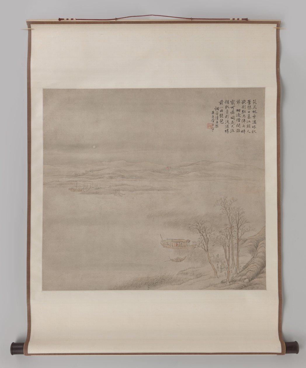 Mondbeschienene Flusslandschaft mit Figuren von Guan Xining