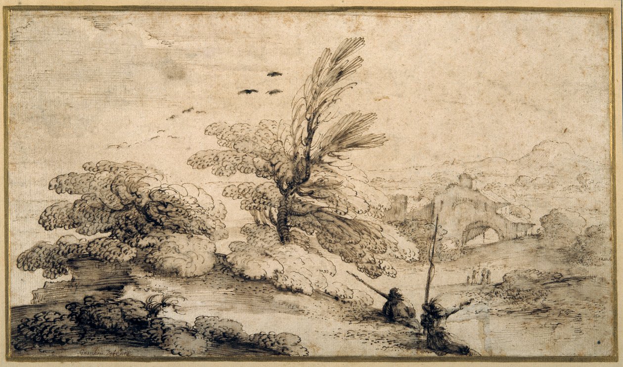 Landschaft mit zwei ruhenden Fischern von Guercino