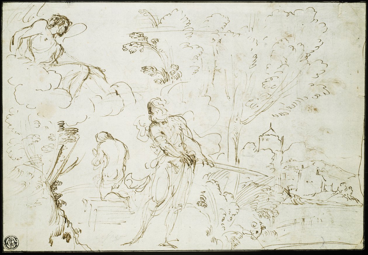 Opferung Isaaks (Vorderseite); Jakobs Traum (Rückseite) von Guercino