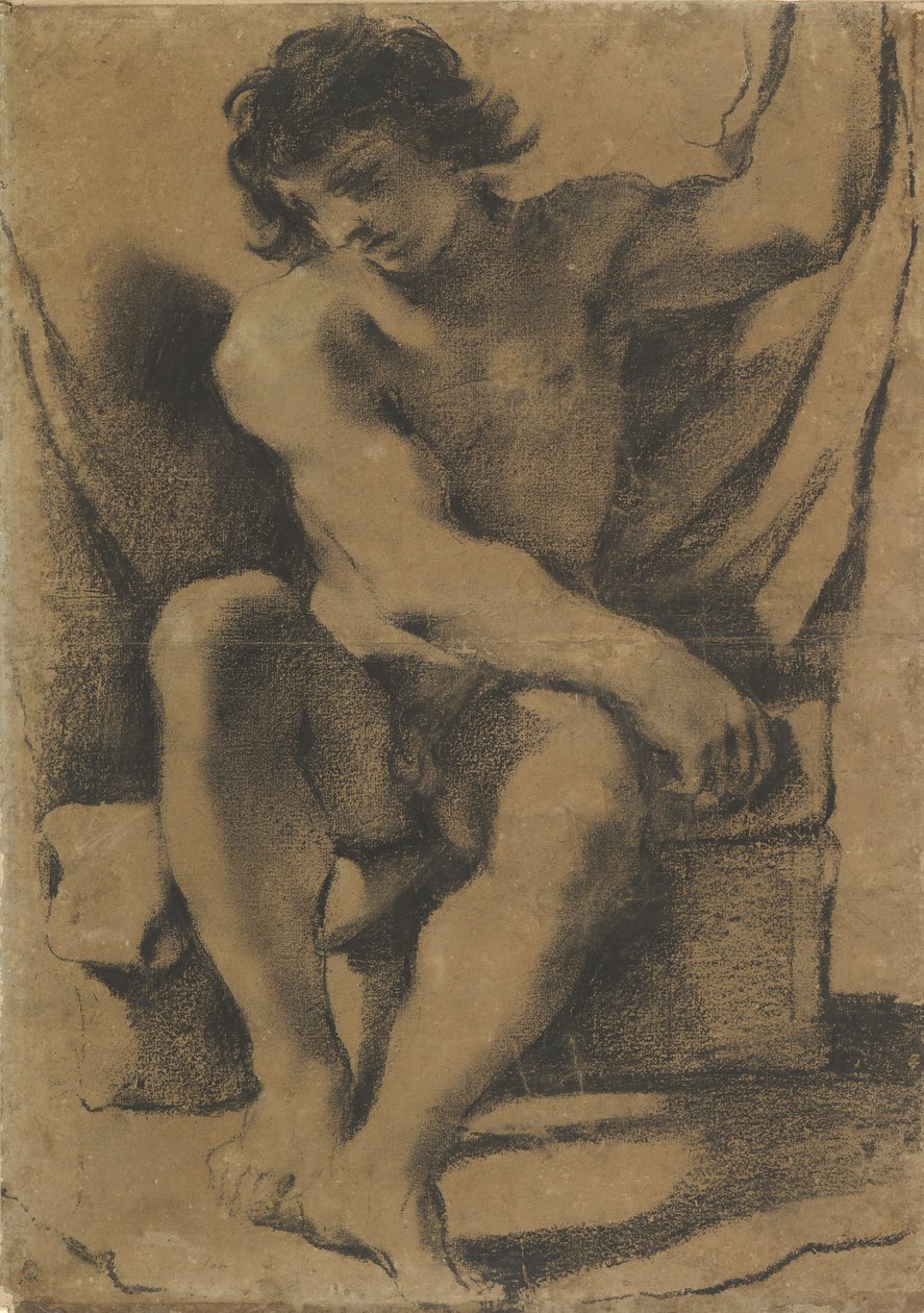 Sitzender nackter junger Mann in fast frontaler Ansicht, ca. 1618 von Guercino