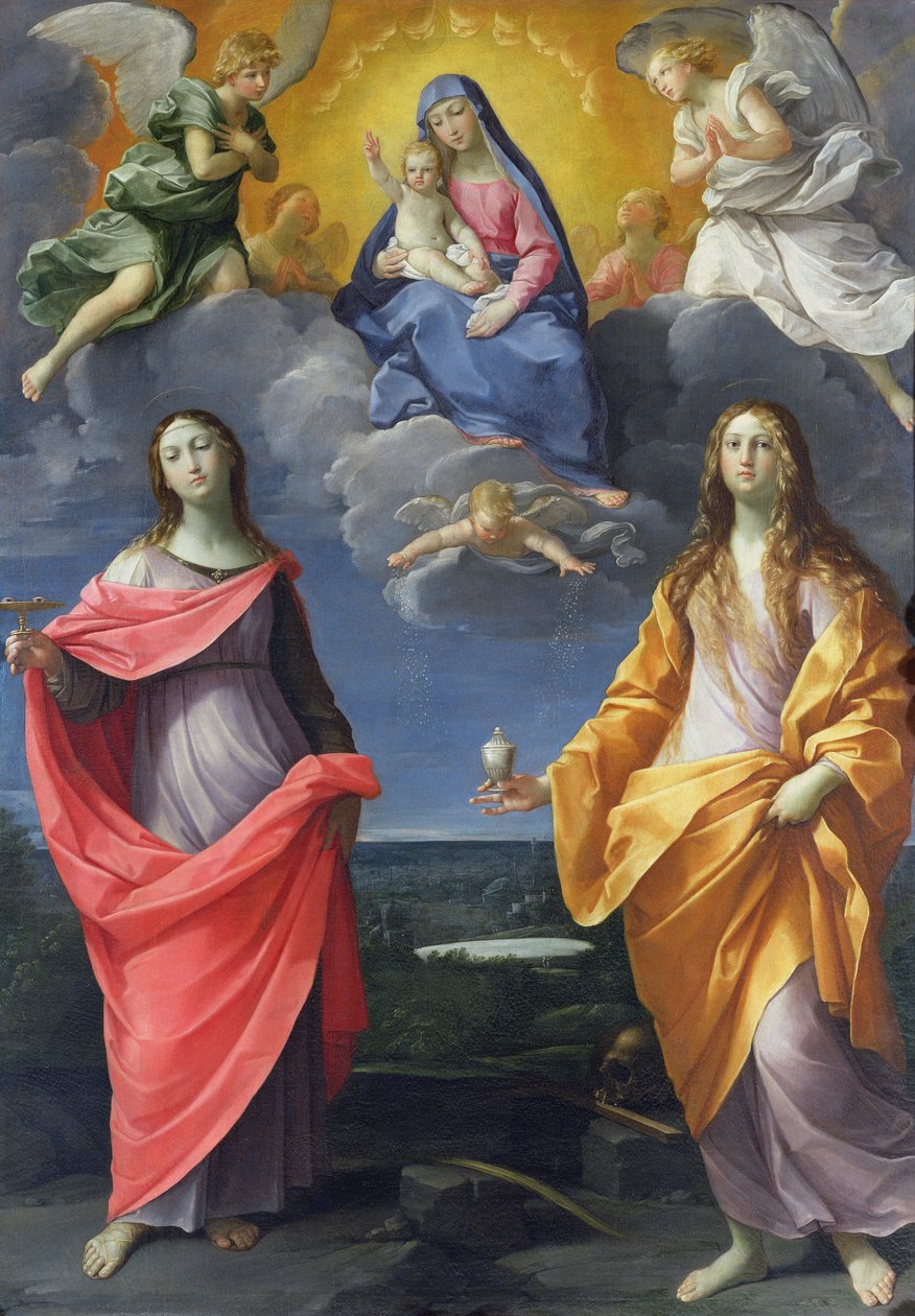 Madonna und Kind mit St. Lucia und Maria Magdalena, genannt die Madonna des Schnees, ca. 1623 von Guido Reni