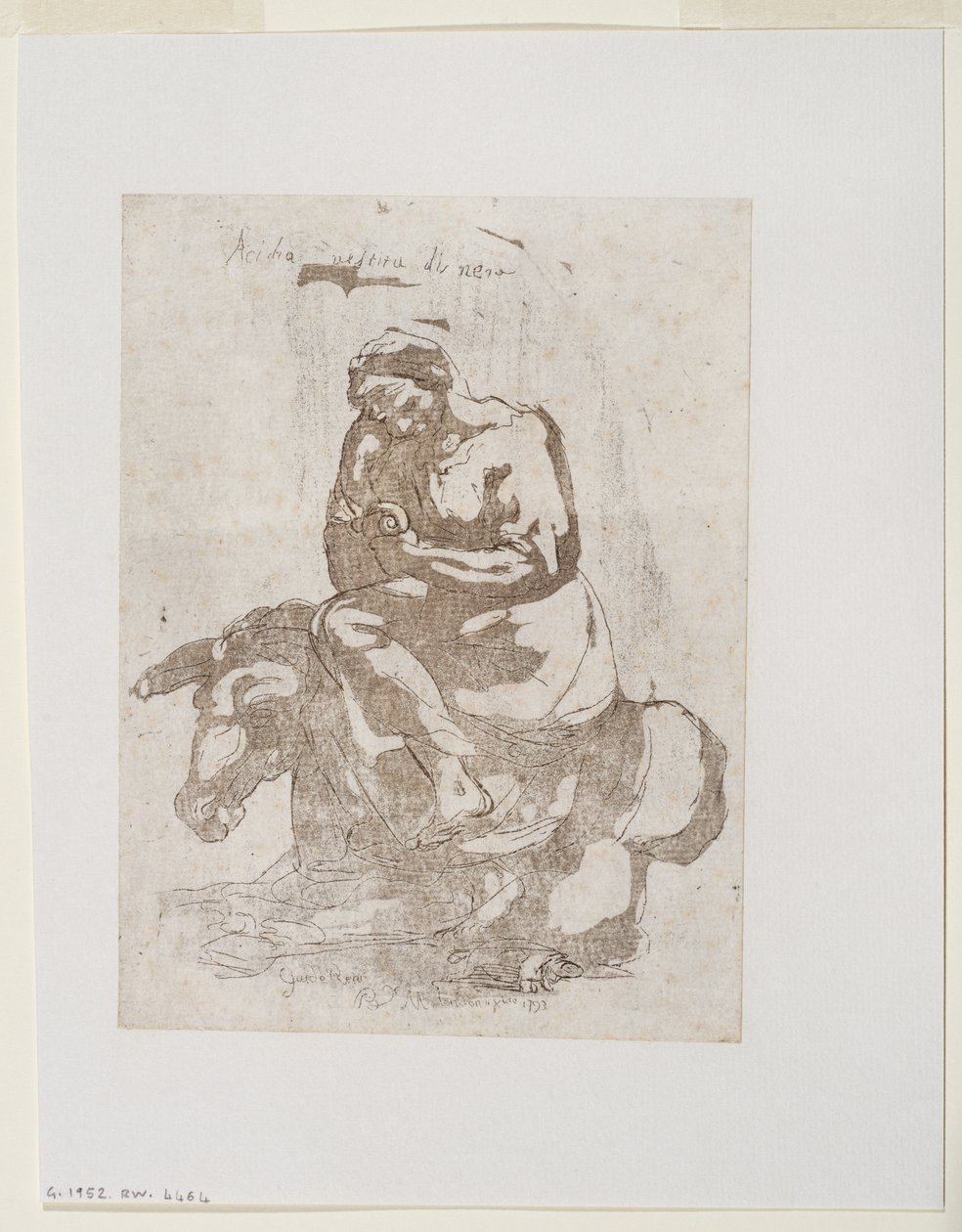 Acidia vestita di nero - Faulheit auf einem Esel sitzend, ca. 1793 von Guido (after) Reni