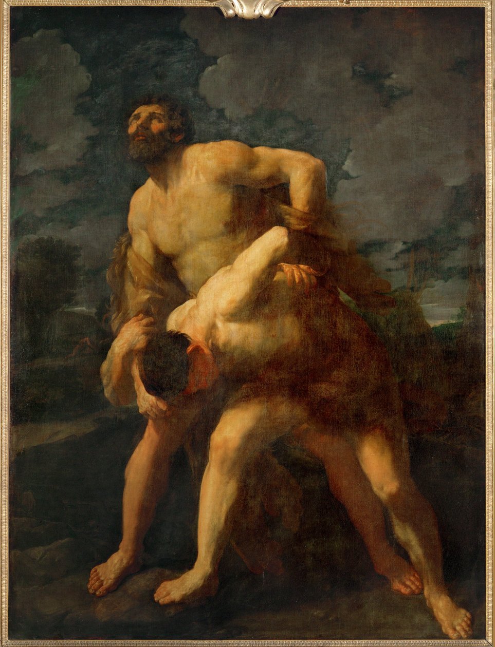 Herkules ringt mit dem Flussgott Achelaos, der ebenfalls Dejaneira liebt, aber den Kampf und die Nymphe verliert von Guido (follower of) Reni