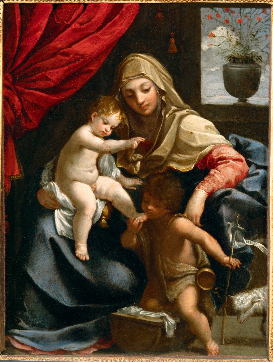 Die Jungfrau, das Jesuskind und Johannes der Täufer von Guido (follower of) Reni