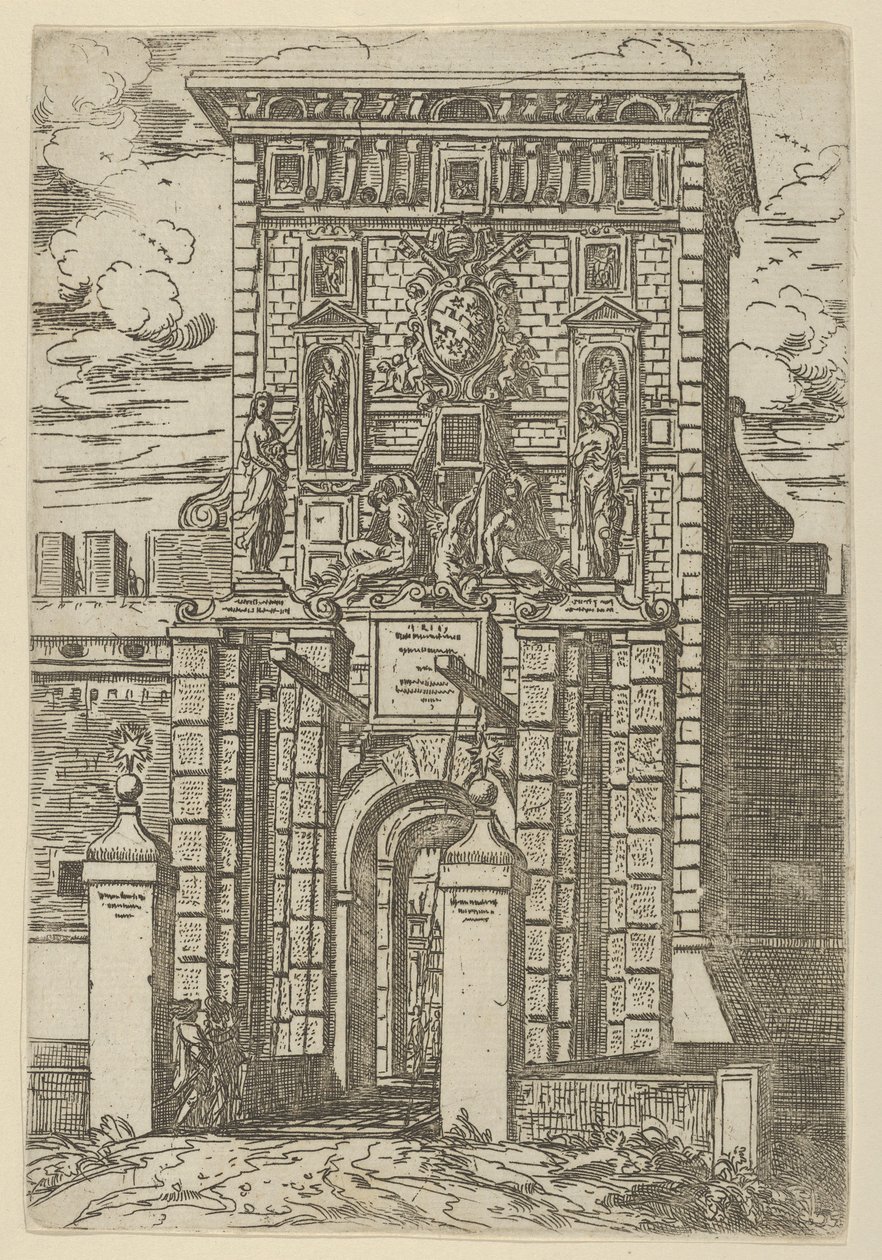 Das Porta Galliera, das Eingangstor zu Bologna und die Zugbrücke mit temporären Dekorationen (1598) von Guido Reni