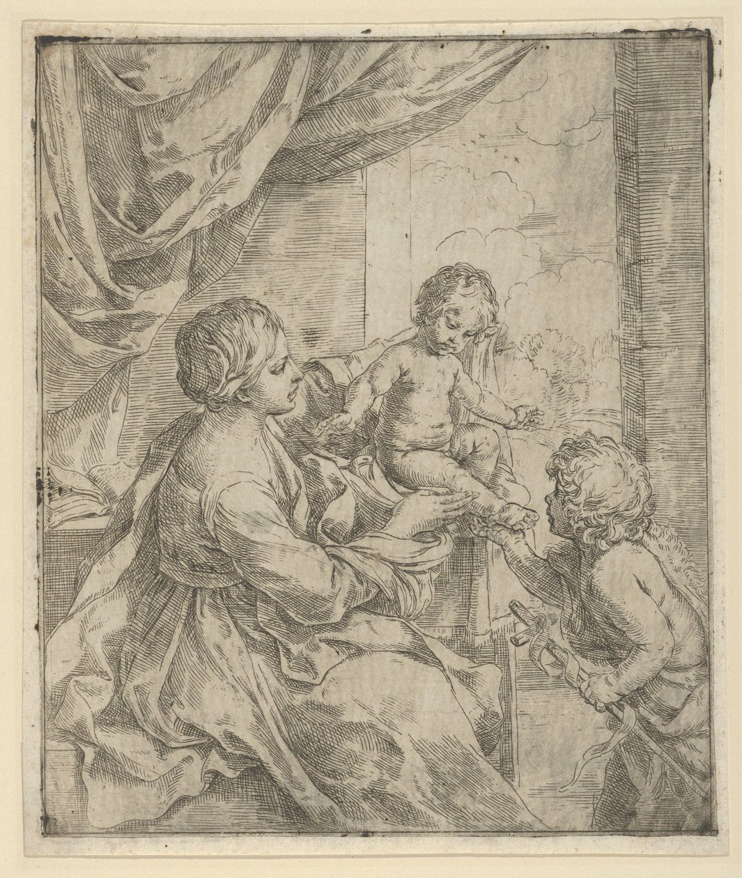 Die Jungfrau und das Kind an einem Tisch mit dem jungen Johannes dem Täufer, ca. 1600-1640 von Guido Reni