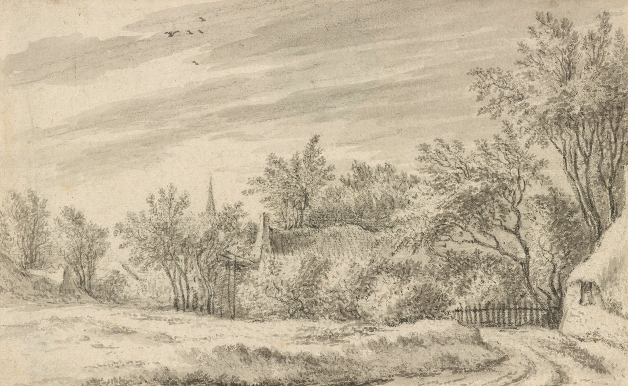 Dorfweg mit Kirchturm in der Ferne von Guillam Dubois