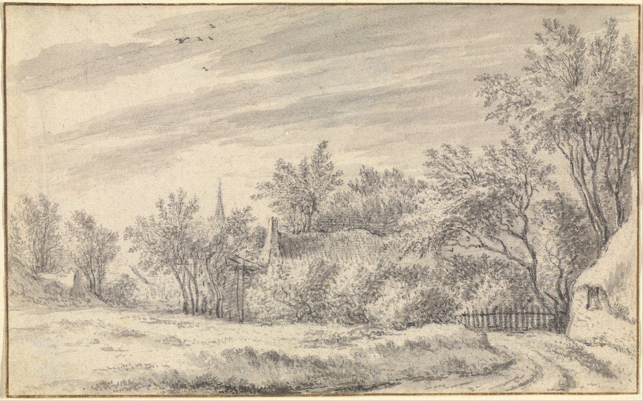 Dorfweg mit Kirchturm in der Ferne von Guillam Dubois
