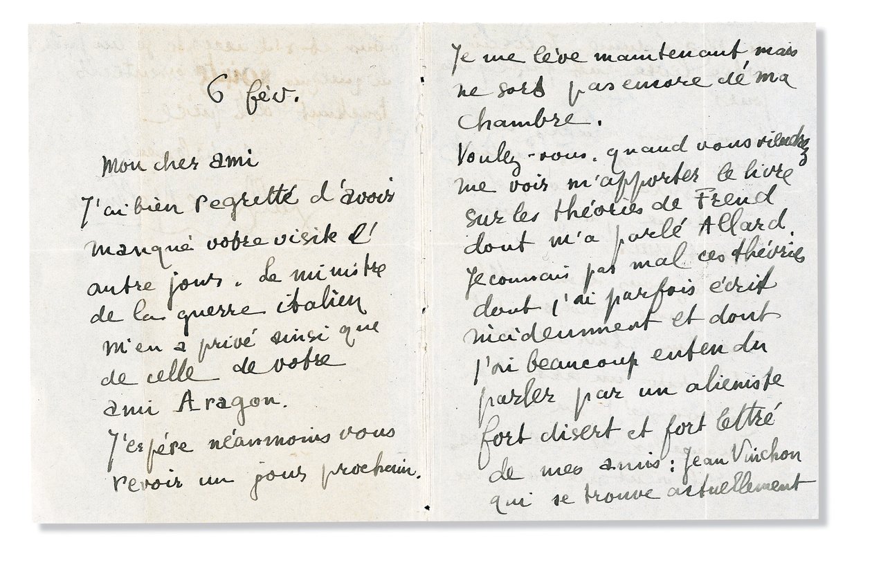 Autographierter Brief an Andre Breton, 6. Februar 1918 von Guillaume Apollinaire