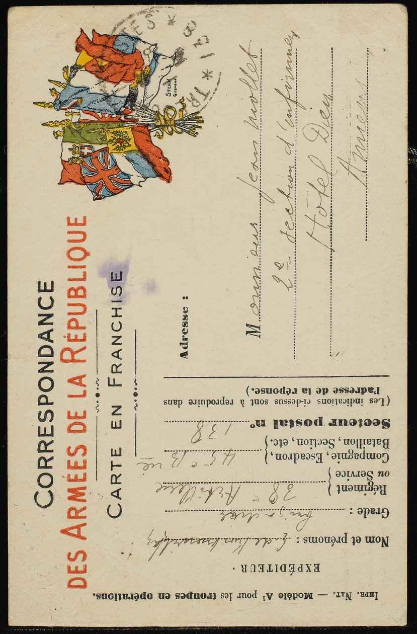 Autographierte Postkarte an Jean Mollet, 31. Juli 1915 von Guillaume Apollinaire
