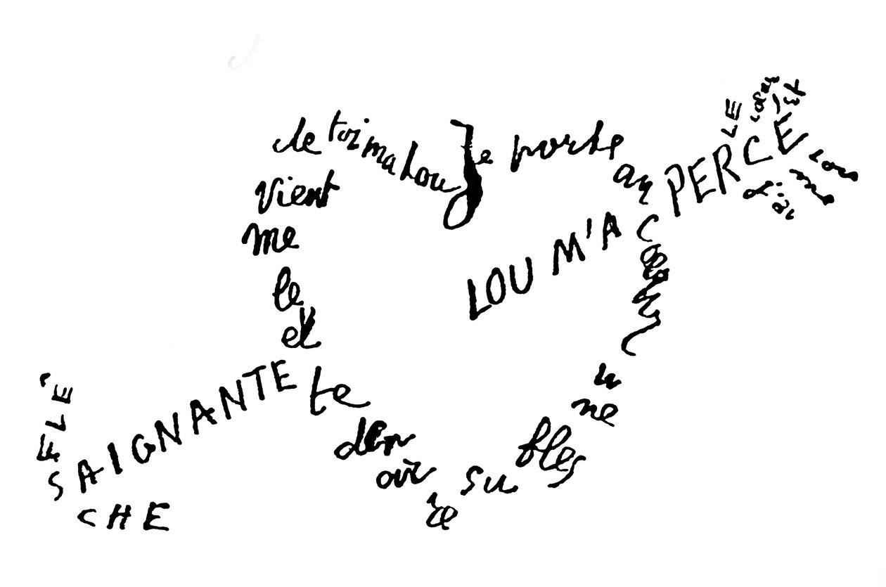 Blutender Pfeil, Kalligramm-Gedicht von Guillaume Apollinaire