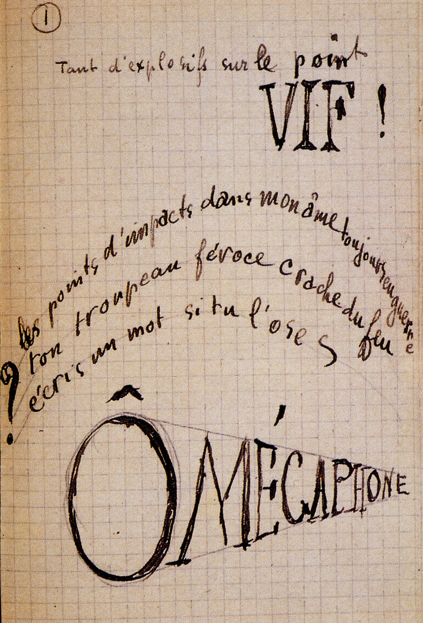 Calligramm von Guillaume Apollinaire - in „Du coton dans les oreilles“, Autographenmanuskript von 17 Blättern von Guillaume Apollinaire
