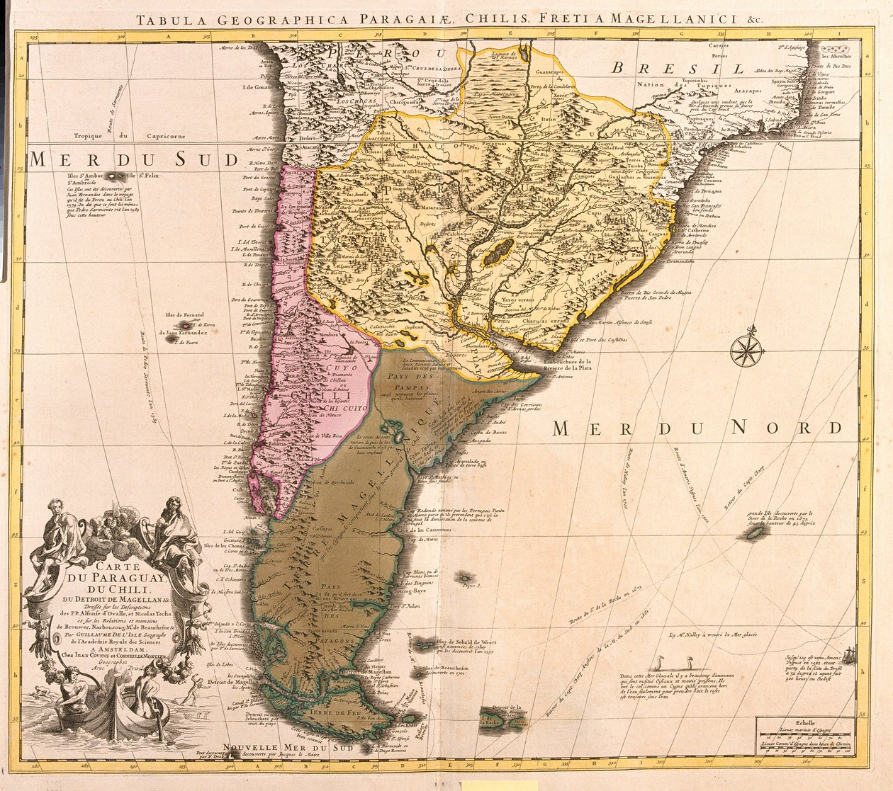 Karte von Paraguay, Chile und Magellanland (Argentinien) (Radierung) von Guillaume Delisle