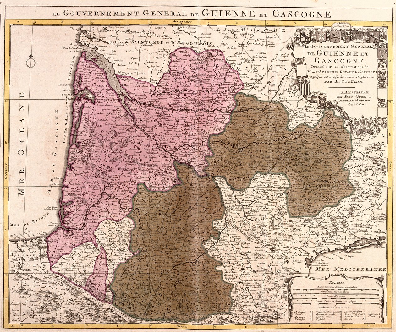 Karte der Regierung von Guyenne und Gascogne (Frankreich) (Radierung) von Guillaume Delisle