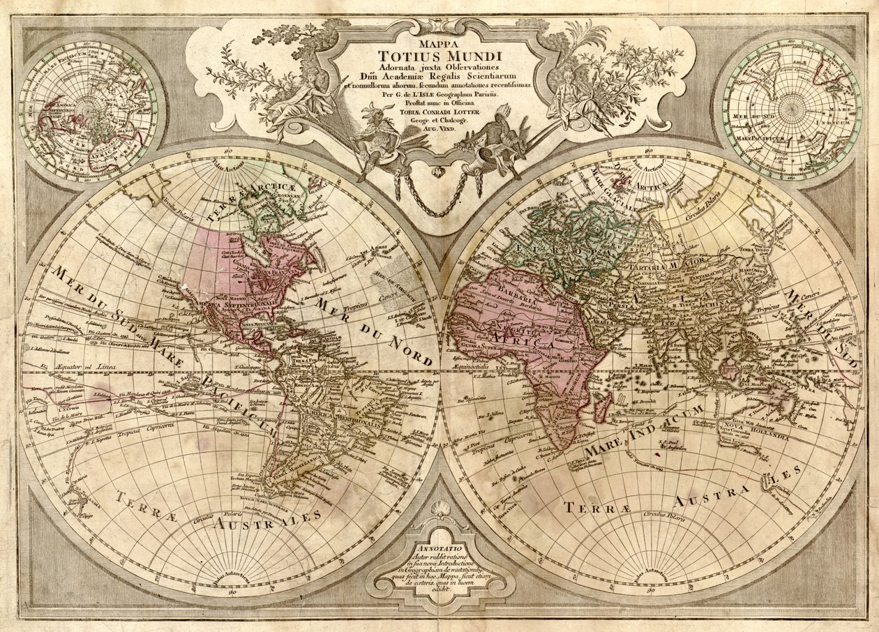 Mappa totius mundi - adornata juxta observationes dnn. academiae regalis scientiarum et nonnullorum aliorum secundum annotationes recentissimas von Guillaume Delisle