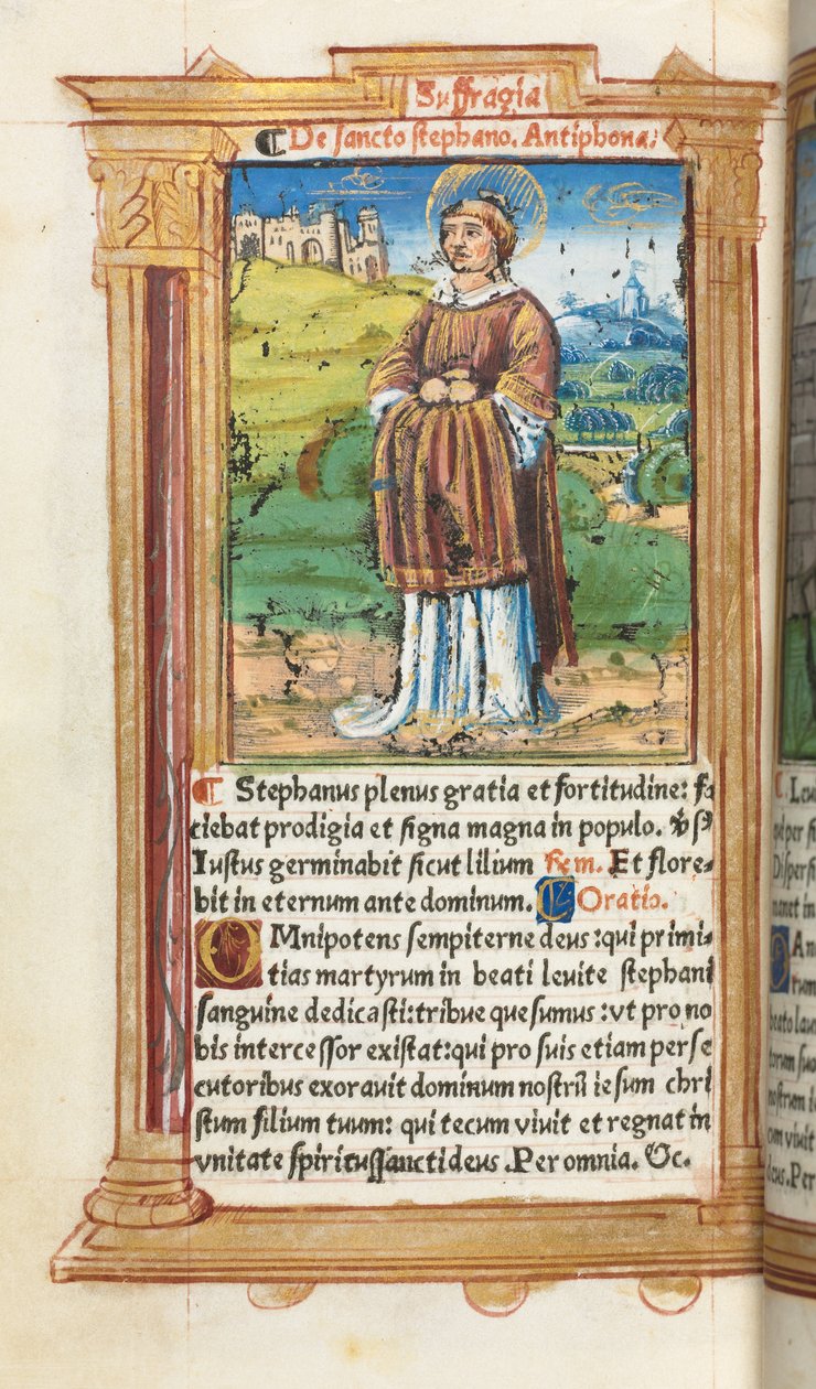 Gedrucktes Stundenbuch (Gebrauch von Rom): fol. 100v, St. Stephan von Guillaume Le Rouge