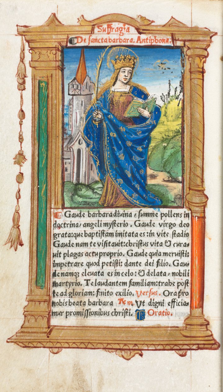Gedrucktes Stundenbuch (Gebrauch von Rom): fol. 110v, St. Barbara von Guillaume Le Rouge