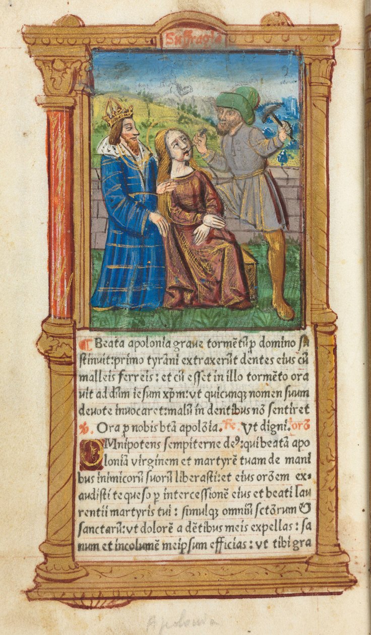 Gedrucktes Stundenbuch (Gebrauch von Rom): fol. 111v, St. Apollonia von Guillaume Le Rouge