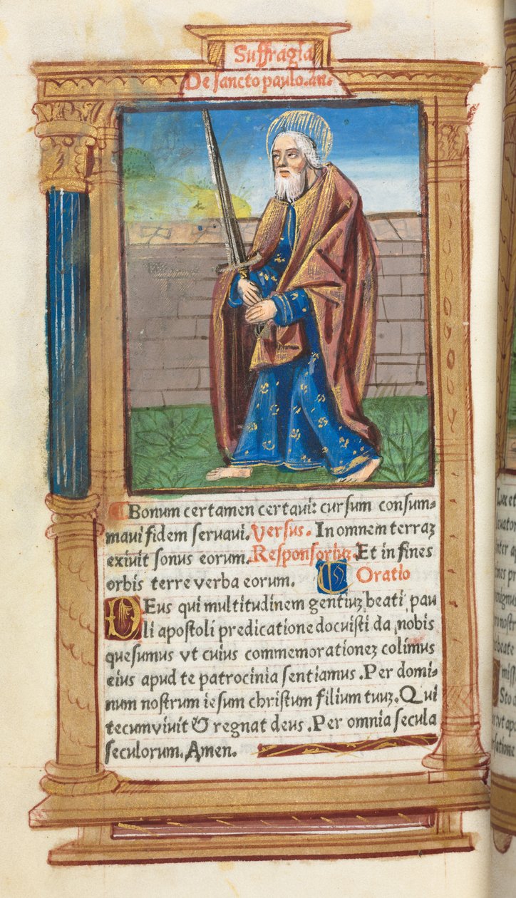 Gedrucktes Stundenbuch (Gebrauch von Rom): fol. 99v, St. Paulus von Guillaume Le Rouge