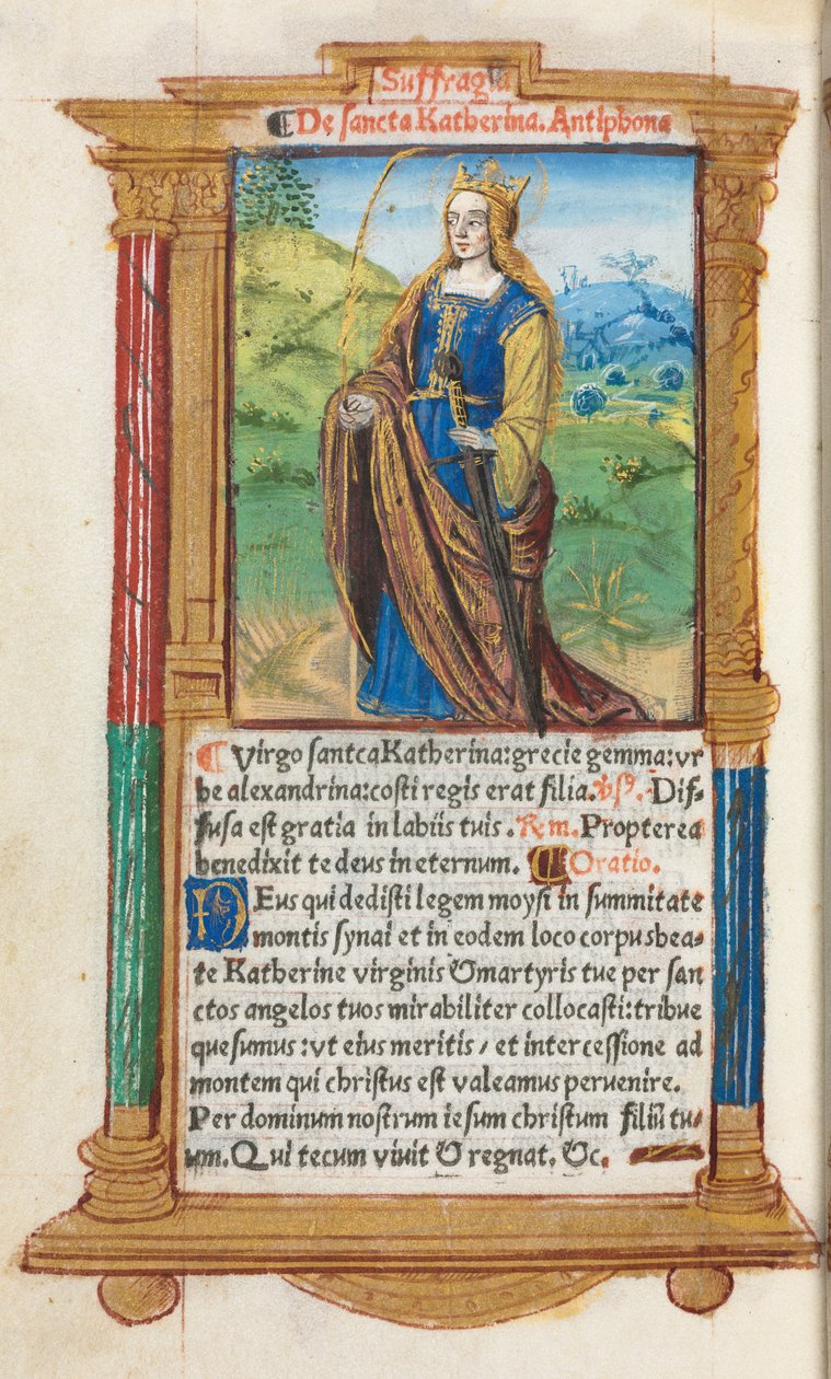 Gedrucktes Stundenbuch Gebrauch von Rom: fol. 109v, St. Katharina, 1510 von Guillaume Le Rouge