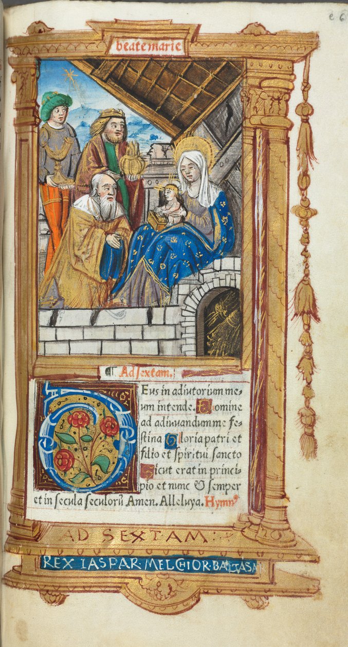 Gedrucktes Stundenbuch Gebrauch von Rom: fol. 38r, Anbetung der Heiligen Drei Könige, 1510 von Guillaume Le Rouge