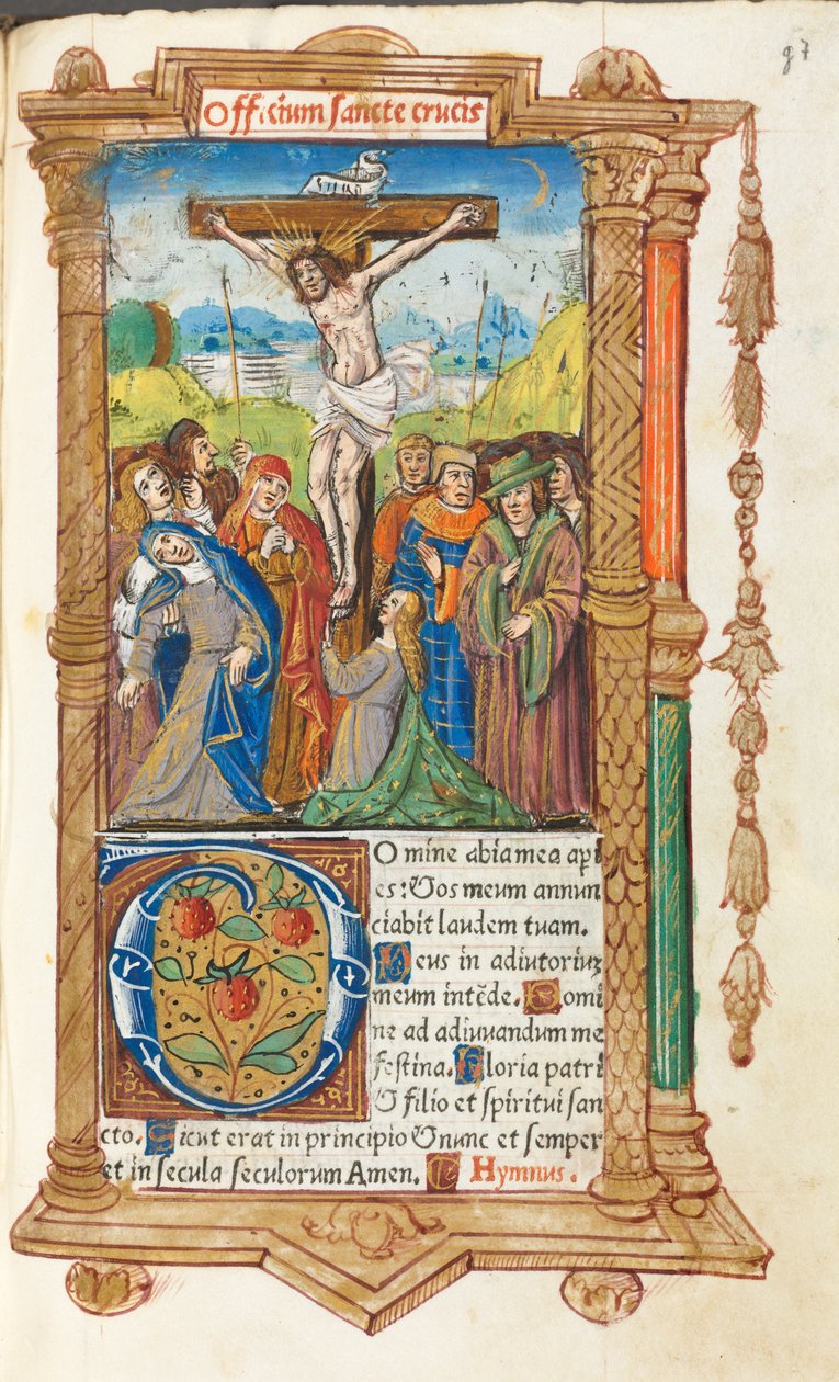 Gedrucktes Stundenbuch Gebrauch von Rom: fol. 55r, Die Kreuzigung, 1510 von Guillaume Le Rouge