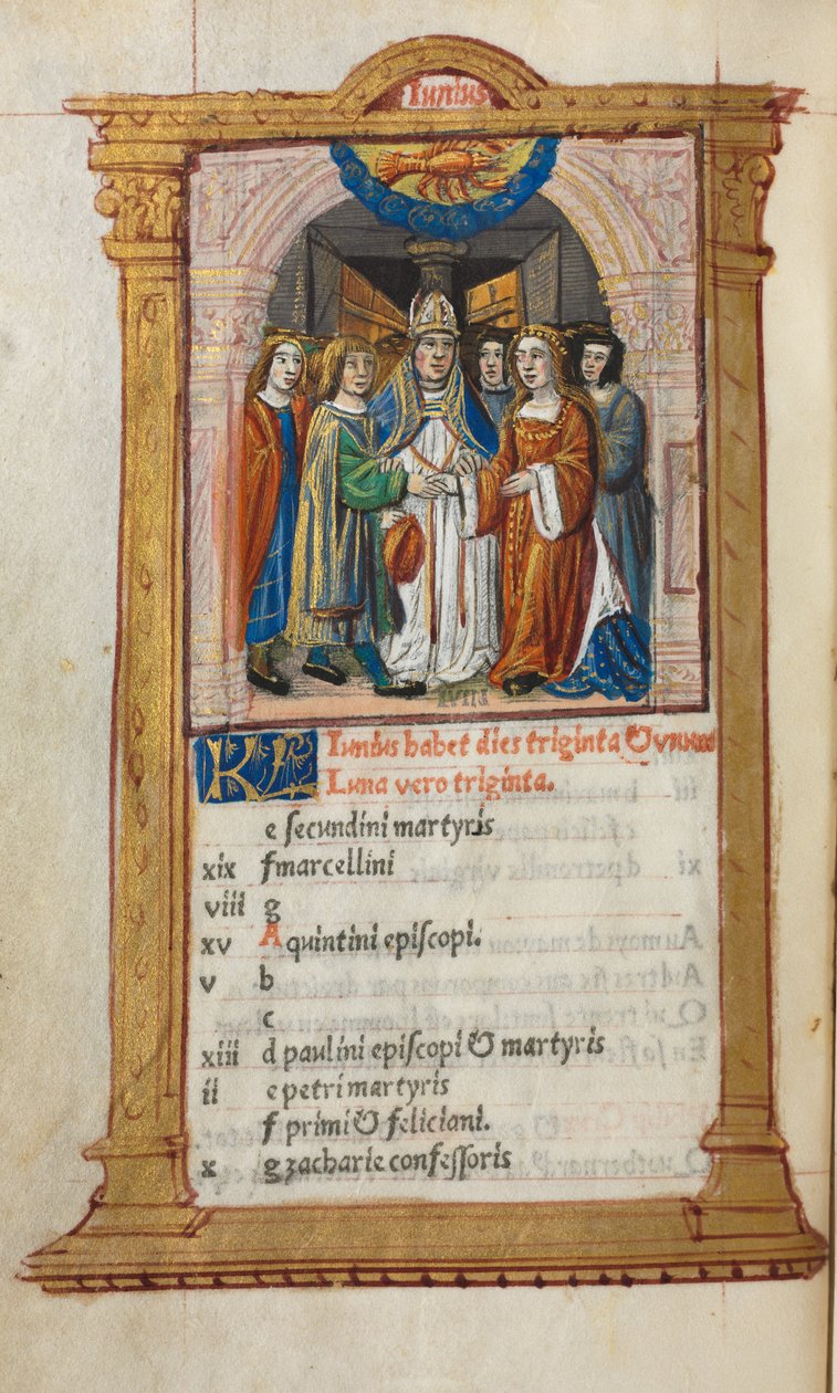 Gedrucktes Stundenbuch Gebrauch von Rom: fol. 7v, Juni Kalenderillustration von Guillaume Le Rouge