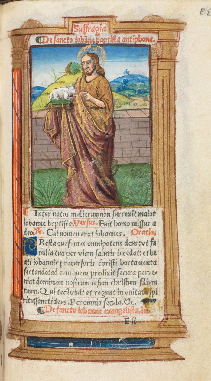Gedrucktes Stundenbuch Gebrauch von Rom: fol. 98r, St. Johannes der Täufer, 1510 von Guillaume Le Rouge