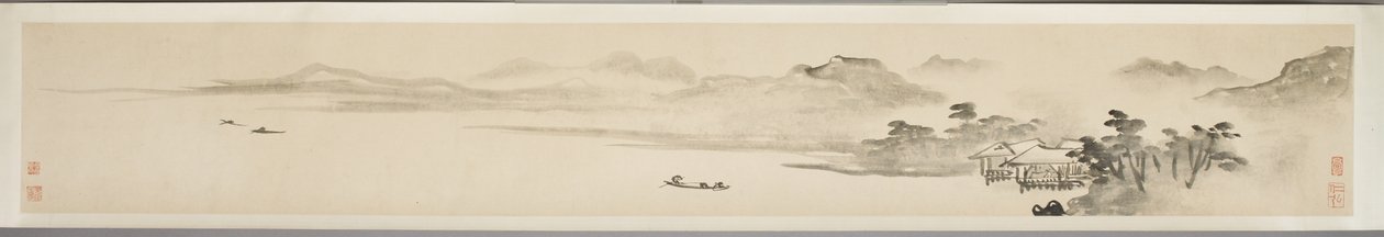 Landschaft mit Fischer und Gedicht (Tinte auf Papier) von Guo Xu Guo Xu