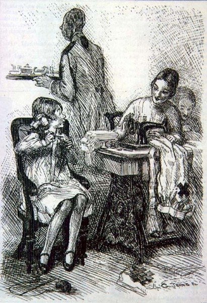 Mabel; "Liebe Mutter! Ich hoffe wirklich, dass dieser Krieg nicht vorbei ist, bevor ich meine Socke fertig gestrickt habe!" aus der Zeitschrift 