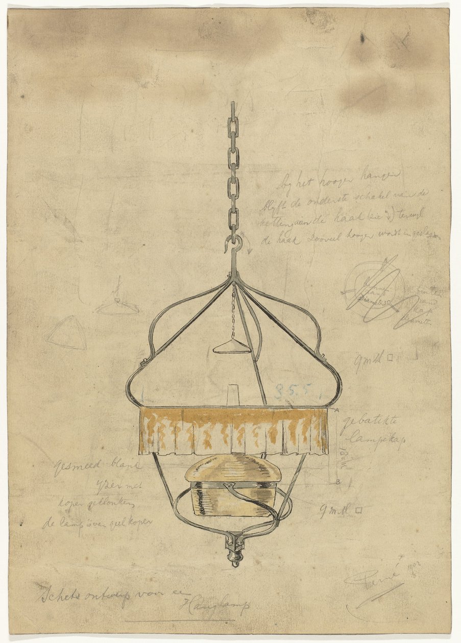Entwurf für eine Hängelampe von Gust van de Wall Perné (signed by artist)