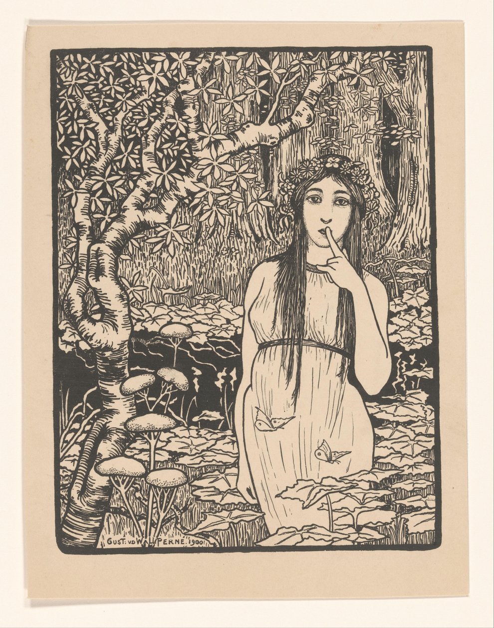 Frau in Waldlandschaft von Gust van de Wall Perné