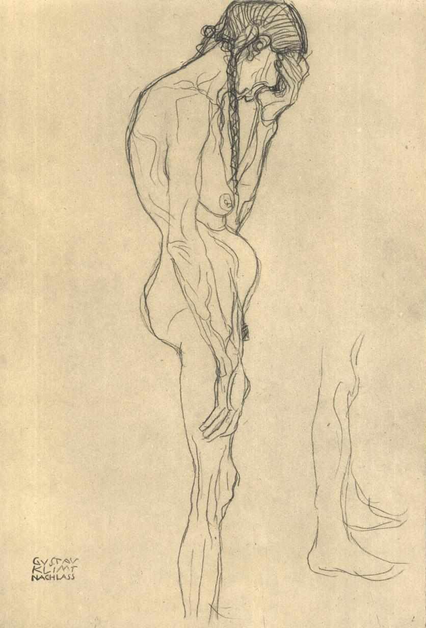 Stehende alte Frau im Profil nach links von Gustav Klimt