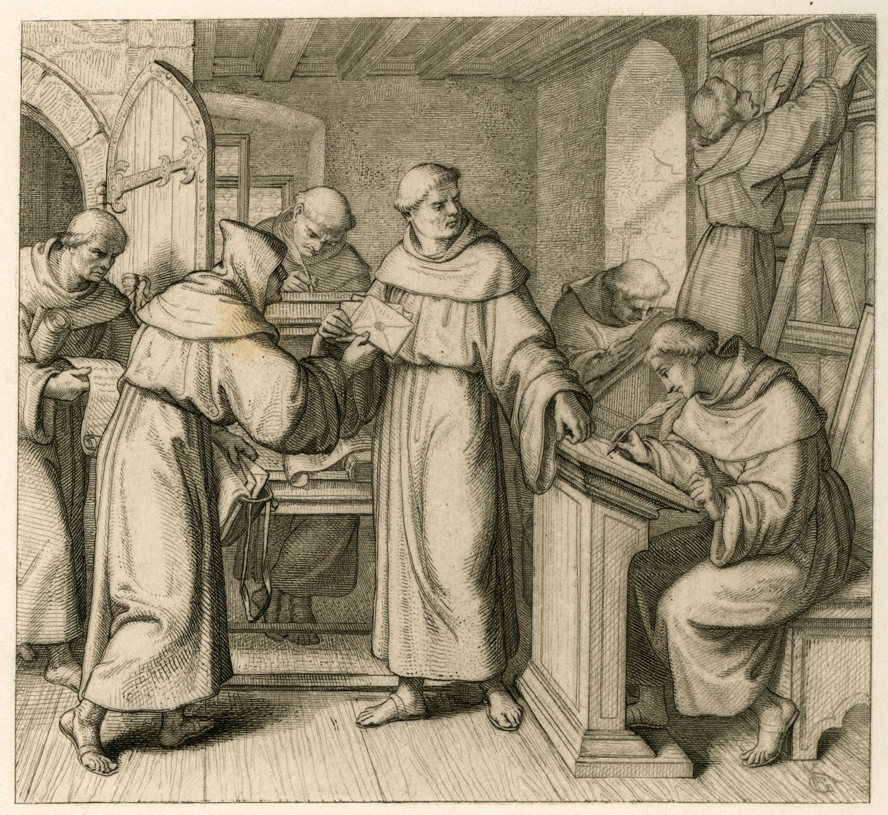 Martin Luther als Generalvikar des Augustinerklosters. Illustration aus: "Dr. Martin Luther der deutsche Reformator", illustriert von Gustav Koenig, veröffentlicht von Rudolf Besser, Gotha von Gustav Ferdinand Leopold Konig
