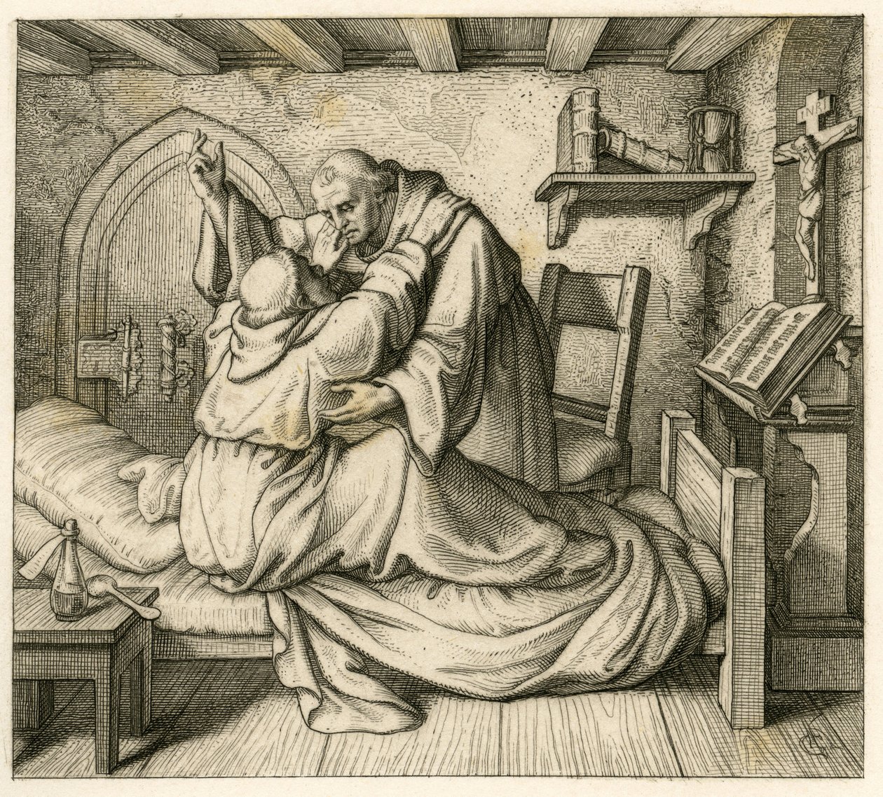Martin Luther erhält Trost von einem alten Mönch, weil er körperlich und geistig erschöpft war von Gustav Ferdinand Leopold Konig