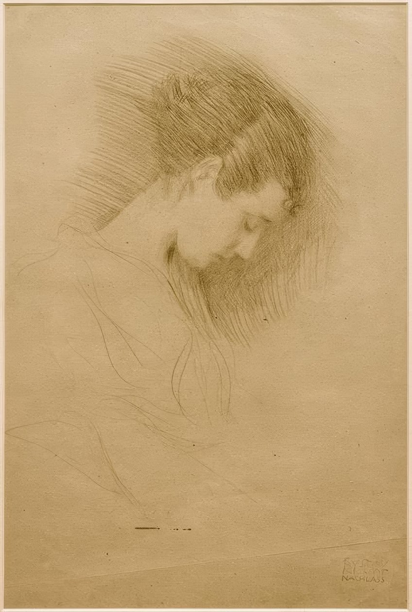 Brustbild eines Mädchens mit gesenktem Kopf nach rechts von Gustav Klimt