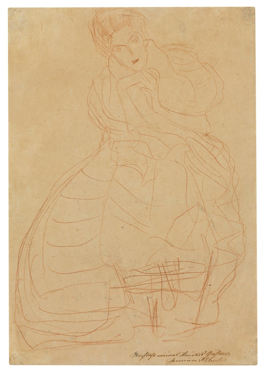 Porträt von Adele Bloch-Bauer. Kostümstudie mit hufeisenförmig gehaltenen Händen von Gustav Klimt