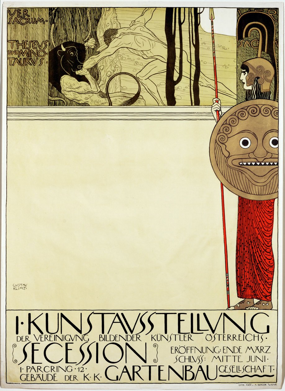 Plakat für die erste Kunstausstellung der "Secession" Kunstbewegung von Gustav Klimt