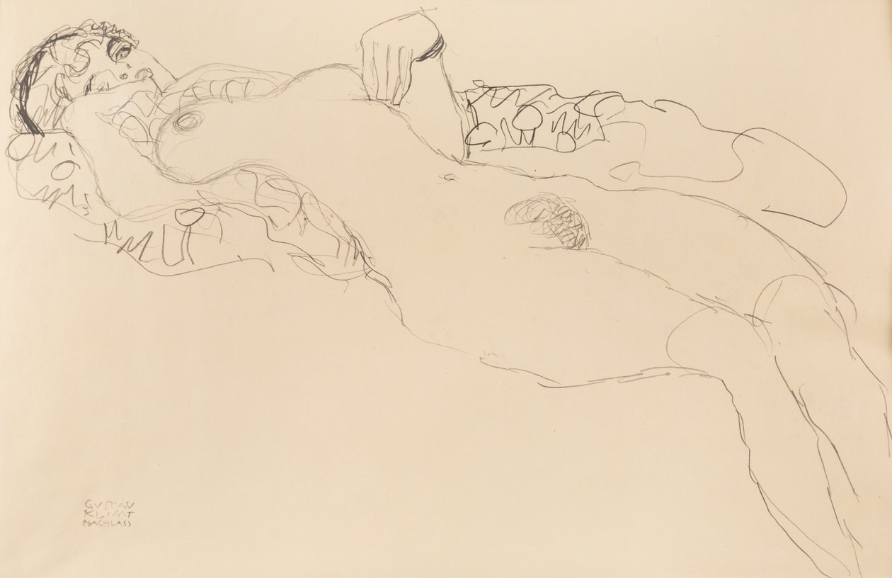 Liegender weiblicher Akt, nach links, 1917 von Gustav Klimt