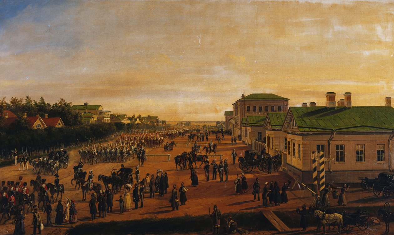 Zar Nikolaus kehrt von einer Militärparade in Krasnoe Selo zurück, 1848 von Gustav Schwarz