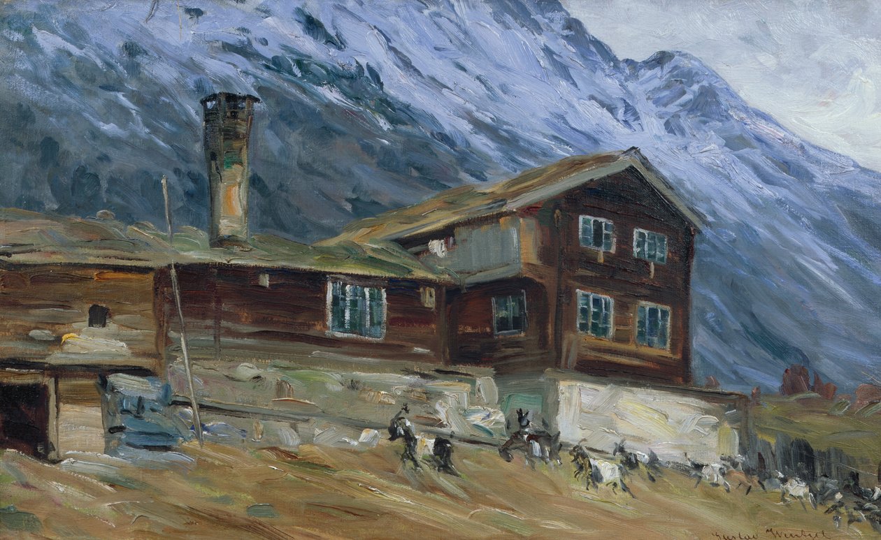 Bergbauernhof in Schneelandschaft von Gustav Wentzel