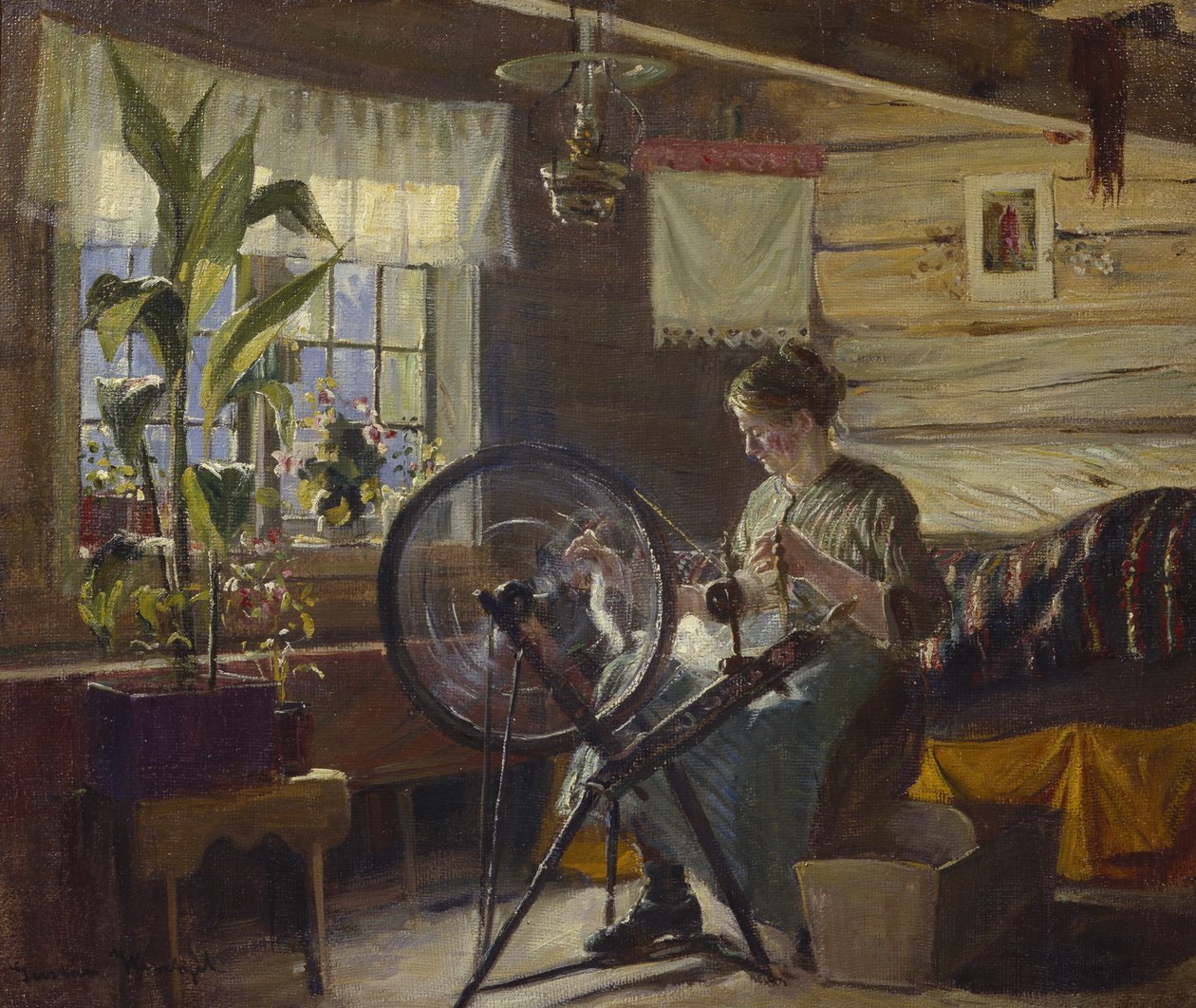 Frau im Bauernhausinneren von Gustav Wentzel